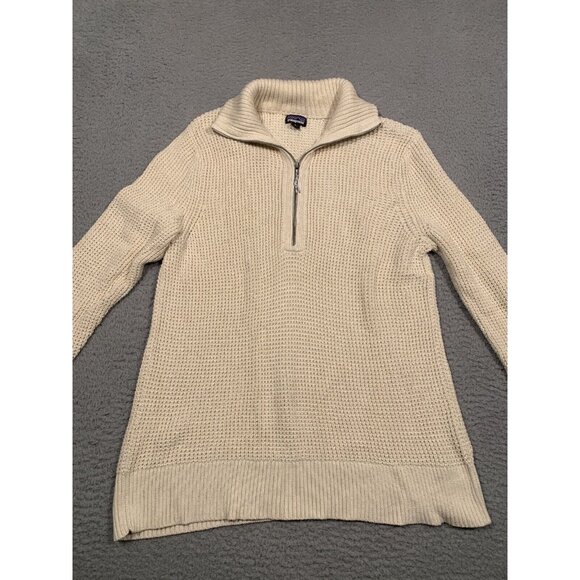Patagonia Sweater Worn Wear Mens Waffle Knit Beige 1/4 Zip‎ Collared Small S